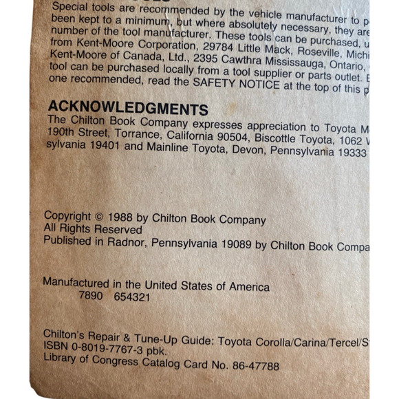 Chilton Toyota Corolla Carina Tercel Starlet 1970-1987 Repair Garage Manual 7036 - Picture 7 of 10